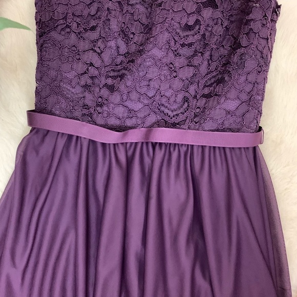 [David's Bridal] Women's Plum Purple One Shoulder Lace Chiffon Dress - Picture 3 of 10